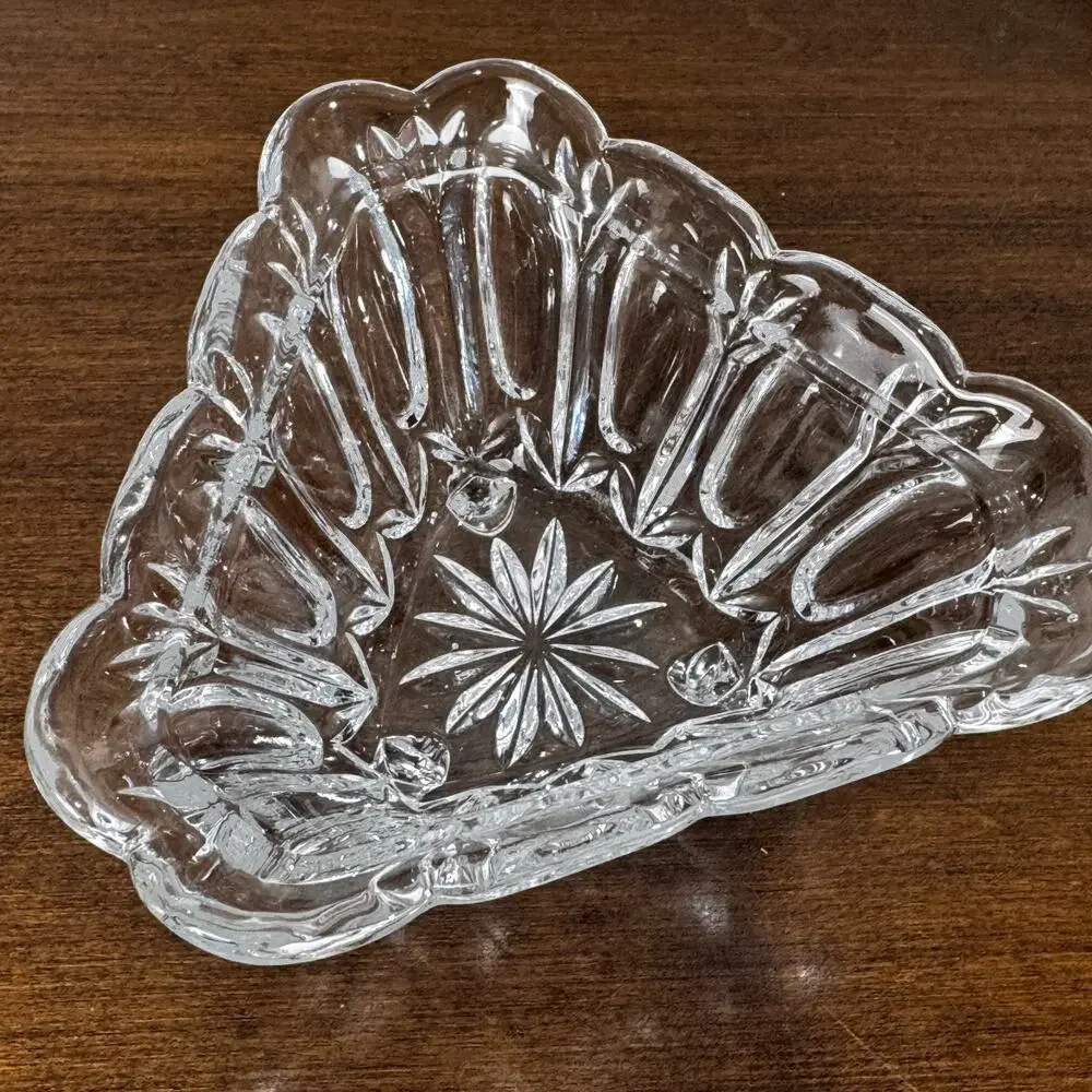 Vintage Cut Crystal Covered Candy Dish Etched Bird 3 Footed Faceted Finial